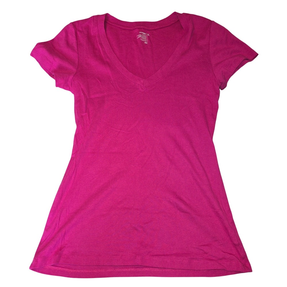 Old Navy XL Women's Fusha‎ Pink t-shirt Vintage 1990s Long V-neck